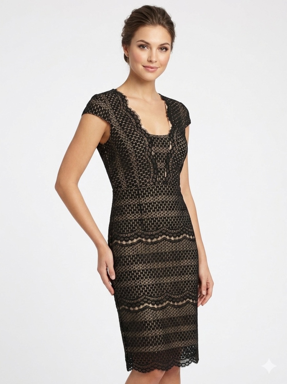 Marciano Black Lace and Nude Lined Dress